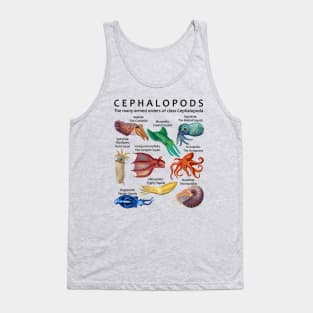 The Cephalopod: Octopus, Squid, Cuttlefish, and Nautilus (Light Background) Tank Top